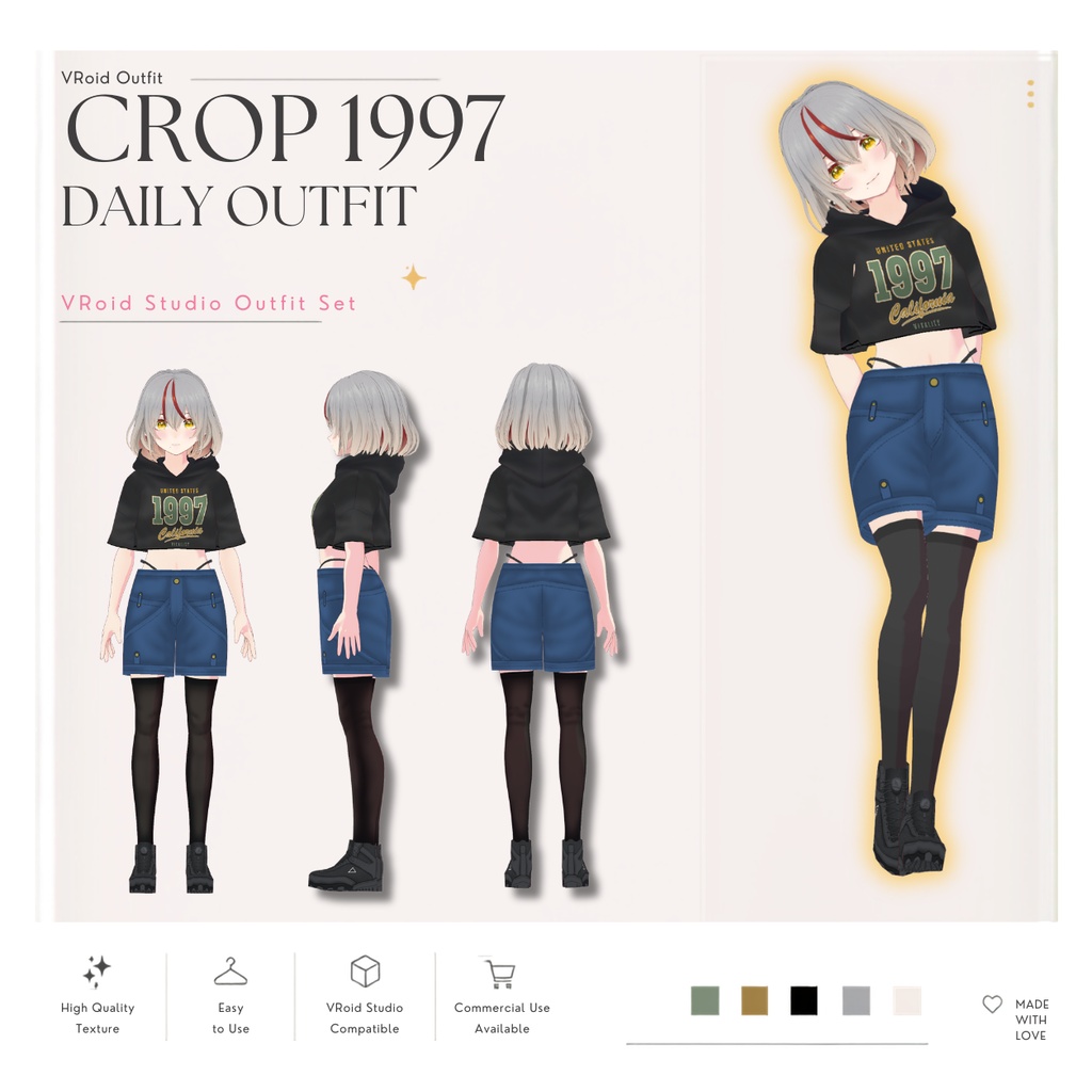 Crop 1997 Daily Outfit – VRoid Studio向けヴィンテージストリートウェアセット