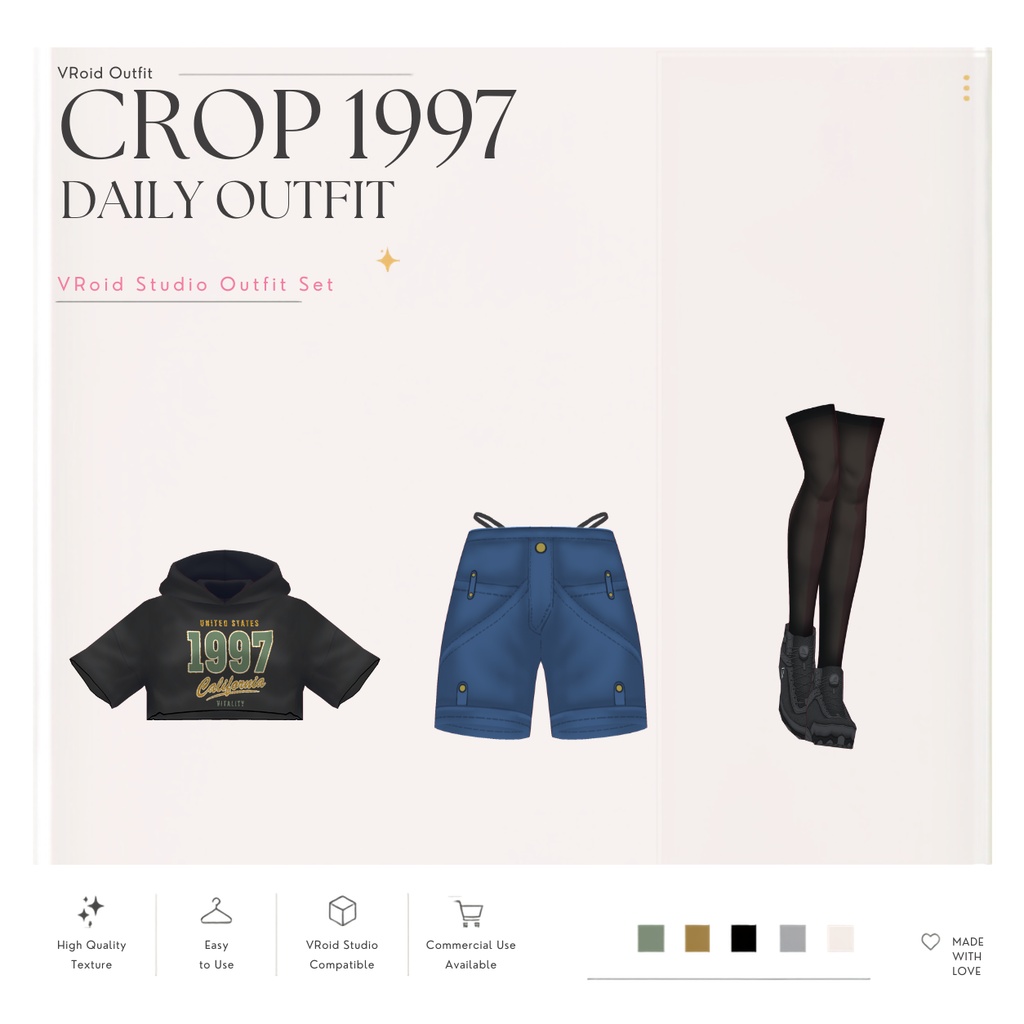 Crop 1997 Daily Outfit – VRoid Studio向けヴィンテージストリートウェアセット
