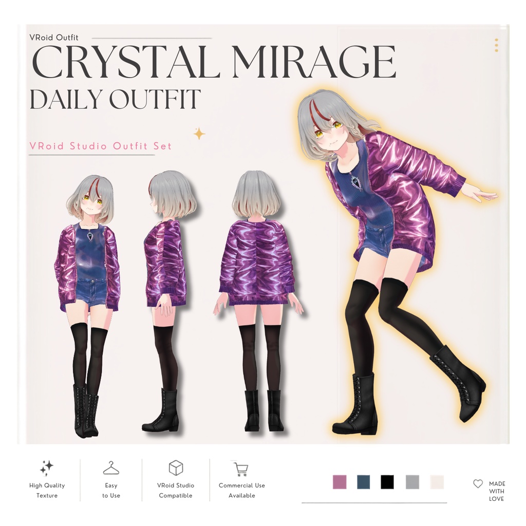 Crystal Mirage Daily Outfit – VRoid Studio向けグラムストリートファッションセット