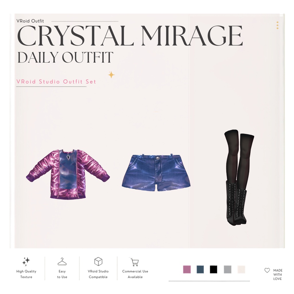 Crystal Mirage Daily Outfit – VRoid Studio向けグラムストリートファッションセット
