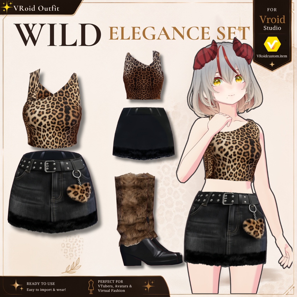 【VRoid正式版】Wild Elegance Set|Daily Set VRoid Studio Outfit | Customitem| Edgy Outfit| Chic Set Outfit|Vtuber Outfit | Virtual Fashion| Virtual Youtuber| Sport Outfit