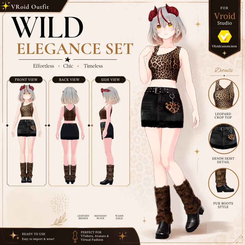 【VRoid正式版】Wild Elegance Set|Daily Set VRoid Studio Outfit | Customitem| Edgy Outfit| Chic Set Outfit|Vtuber Outfit | Virtual Fashion| Virtual Youtuber| Sport Outfit