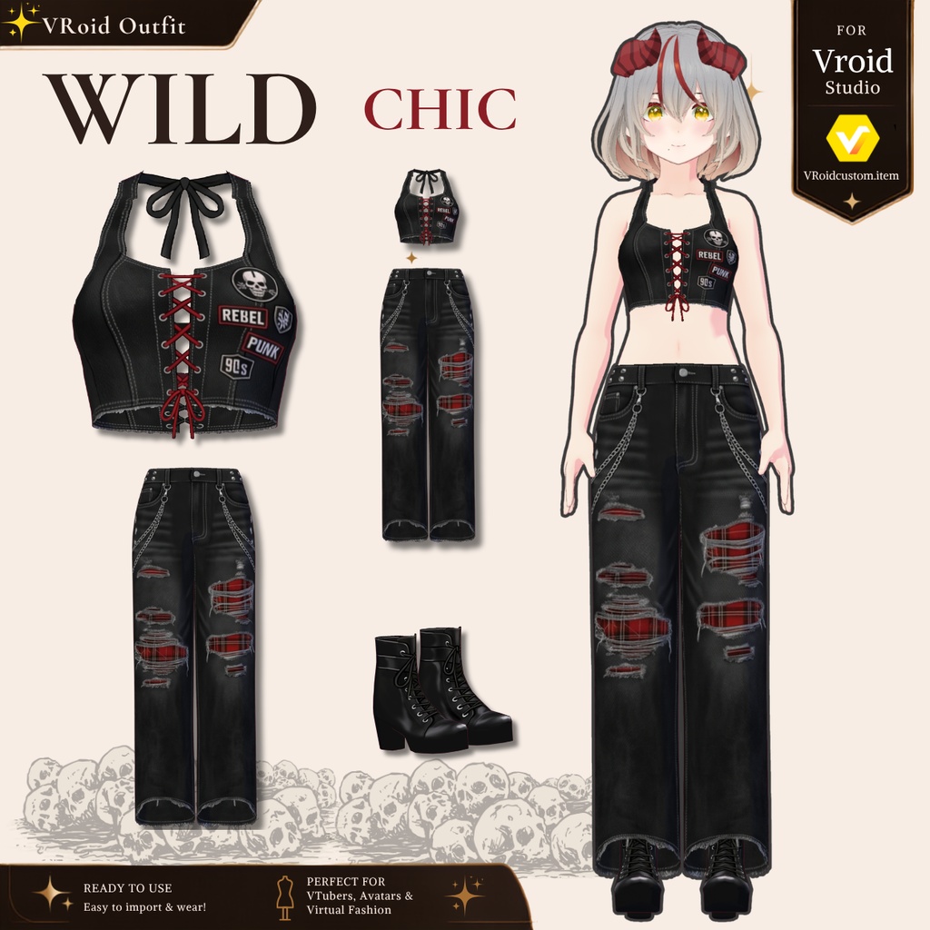 【VRoid正式版】Rebel Chic Outfit |Daily Set VRoid Studio Outfit | Customitem| Edgy Outfit| Chic Set Outfit|Vtuber Outfit | Virtual Fashion| Virtual Youtuber| Rebel Outfit