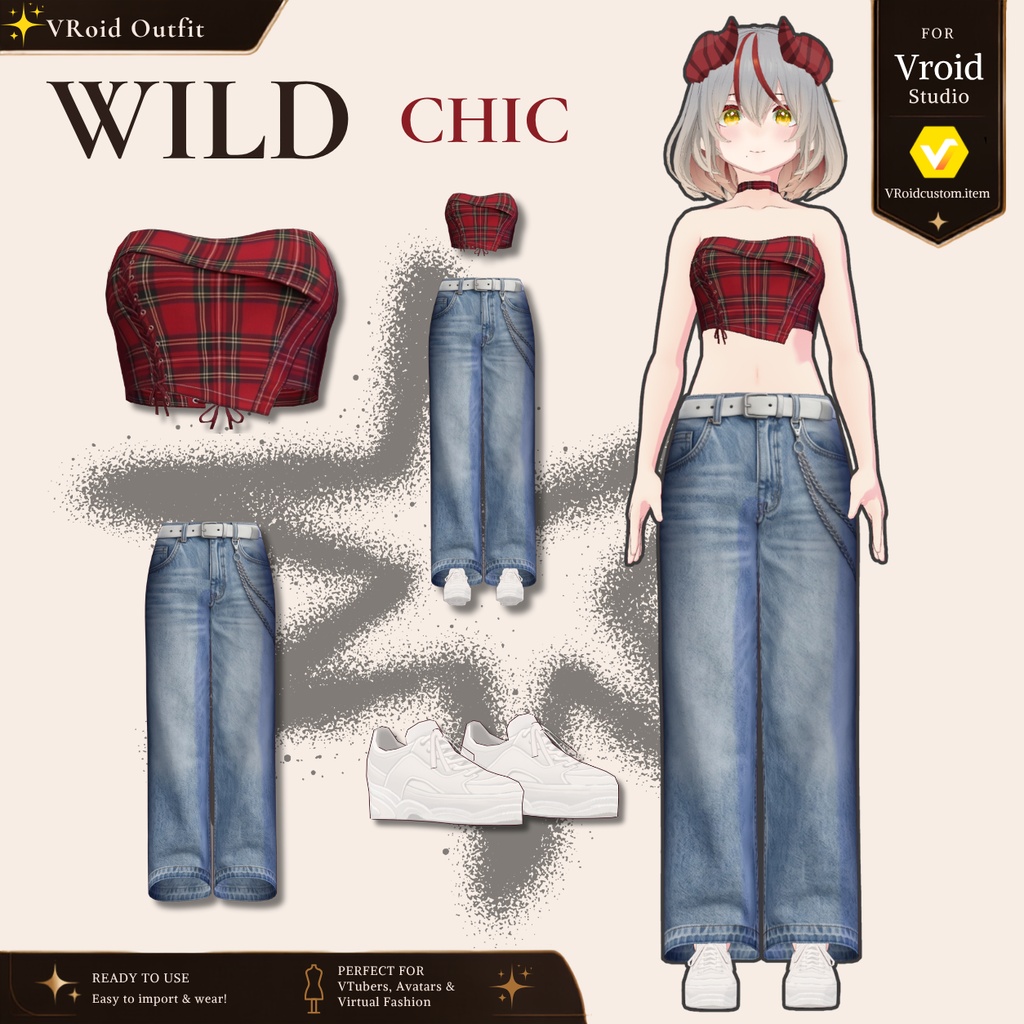 【VRoid正式版】Crimson Chic Outfit |Daily Set VRoid Studio Outfit | Customitem| Edgy Outfit| Chic Set Outfit|Vtuber Outfit | Virtual Fashion| Virtual Youtuber| Rebel Outfit