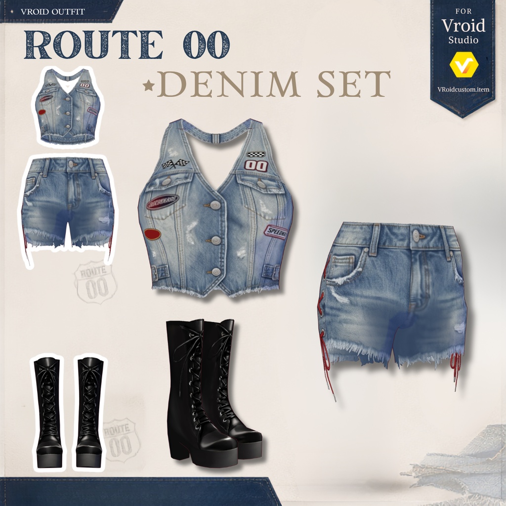 【VRoid正式版】Urban Denim Muse Set|Daily Set VRoid Studio Outfit | Customitem| Edgy Outfit| Chic Set Outfit|Vtuber Outfit | Virtual Fashion| Virtual Youtuber| Rebel Outfit