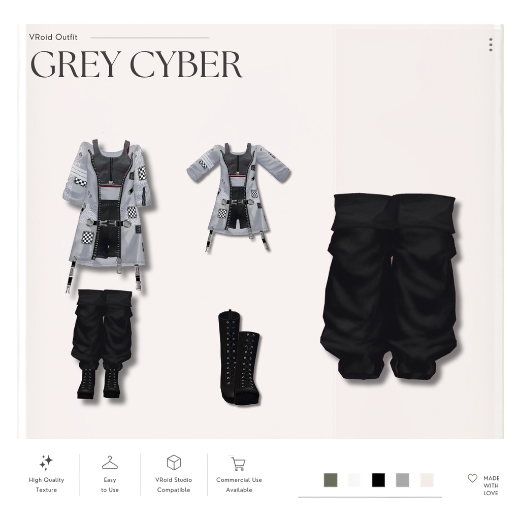 Grey Cyber Outfit – VRoid Studio向けサイバーストリートウェアセット