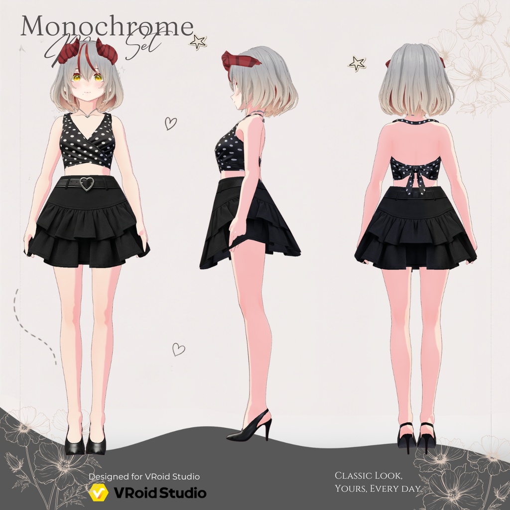 【VRoid正式版】Monochrome Muse Set |Daily Set VRoid Studio Outfit | Customitem| Edgy Outfit| Chic Set Outfit|Vtuber Outfit | Virtual Fashion| Virtual Youtuber| Monocrome Outfit