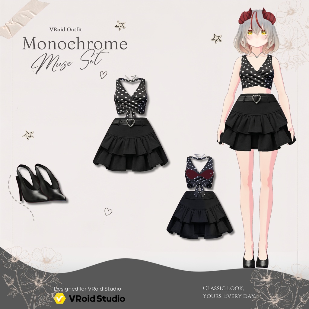 【VRoid正式版】Monochrome Muse Set |Daily Set VRoid Studio Outfit | Customitem| Edgy Outfit| Chic Set Outfit|Vtuber Outfit | Virtual Fashion| Virtual Youtuber| Monocrome Outfit