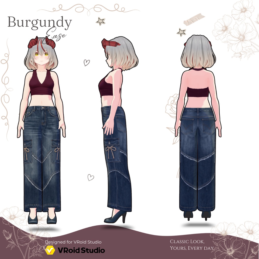 【VRoid正式版】Burgundy Ease|Daily Set VRoid Studio Outfit | Customitem| Edgy Outfit| Chic Set Outfit|Vtuber Outfit | Virtual Fashion| Virtual Youtuber| Monocrome Outfit
