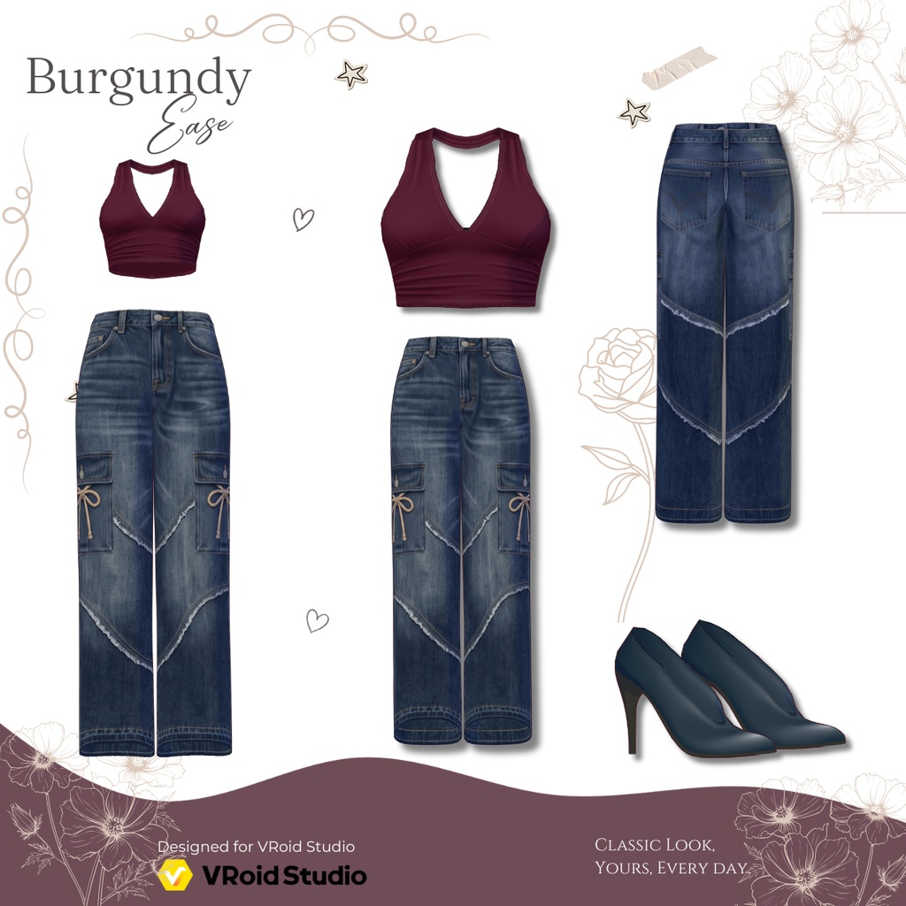 【VRoid正式版】Burgundy Ease|Daily Set VRoid Studio Outfit | Customitem| Edgy Outfit| Chic Set Outfit|Vtuber Outfit | Virtual Fashion| Virtual Youtuber| Monocrome Outfit