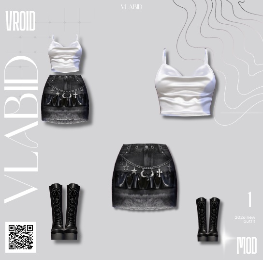 【VRoid正式版】Moonlight Charm Outfit|Daily Set VRoid Studio Outfit | Customitem| Edgy Outfit| Chic Set Outfit|Vtuber Outfit | Virtual Fashion| Virtual Youtuber| Monocrome Outfit