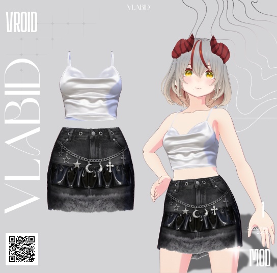 【VRoid正式版】Moonlight Charm Outfit|Daily Set VRoid Studio Outfit | Customitem| Edgy Outfit| Chic Set Outfit|Vtuber Outfit | Virtual Fashion| Virtual Youtuber| Monocrome Outfit