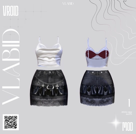 【VRoid正式版】Moonlight Charm Outfit|Daily Set VRoid Studio Outfit | Customitem| Edgy Outfit| Chic Set Outfit|Vtuber Outfit | Virtual Fashion| Virtual Youtuber| Monocrome Outfit