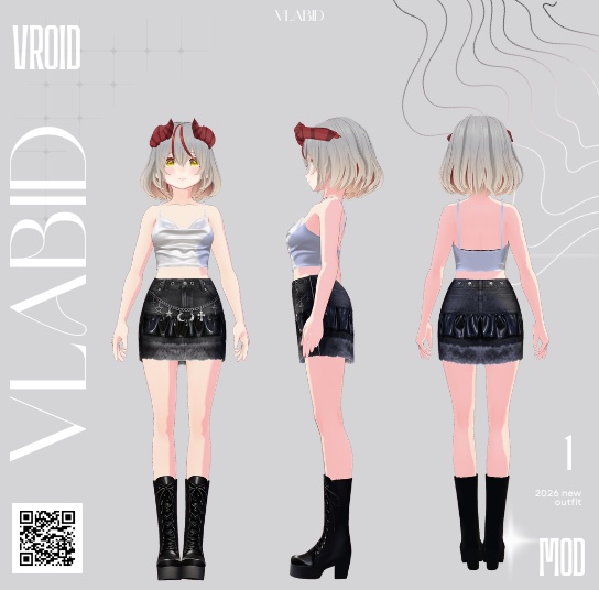 【VRoid正式版】Moonlight Charm Outfit|Daily Set VRoid Studio Outfit | Customitem| Edgy Outfit| Chic Set Outfit|Vtuber Outfit | Virtual Fashion| Virtual Youtuber| Monocrome Outfit