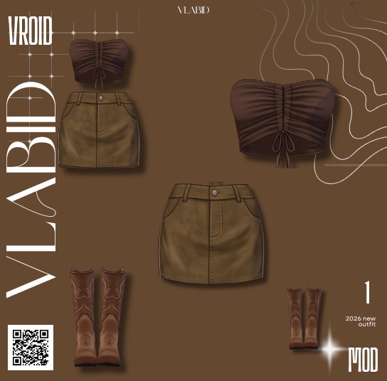 【VRoid正式版】Mocha Frontier Set|Daily Set VRoid Studio Outfit | Customitem| Edgy Outfit| Chic Set Outfit|Vtuber Outfit | Virtual Fashion| Virtual Youtuber| Monocrome Outfit