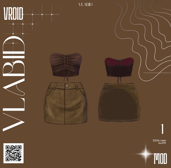 【VRoid正式版】Mocha Frontier Set|Daily Set VRoid Studio Outfit | Customitem| Edgy Outfit| Chic Set Outfit|Vtuber Outfit | Virtual Fashion| Virtual Youtuber| Monocrome Outfit