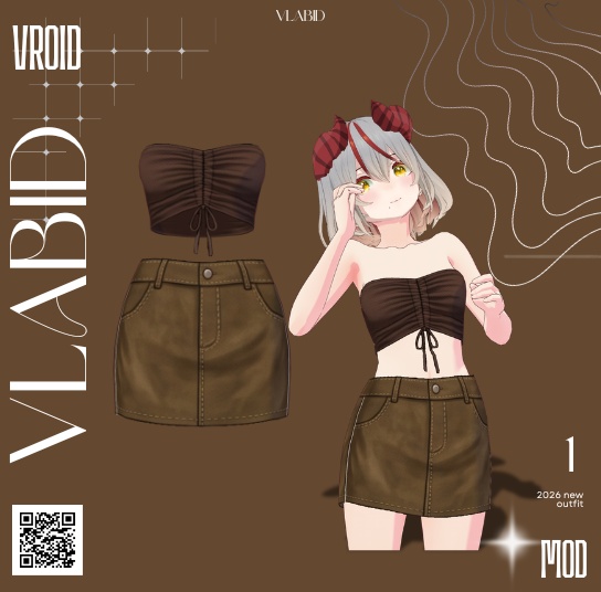 【VRoid正式版】Mocha Frontier Set|Daily Set VRoid Studio Outfit | Customitem| Edgy Outfit| Chic Set Outfit|Vtuber Outfit | Virtual Fashion| Virtual Youtuber| Monocrome Outfit