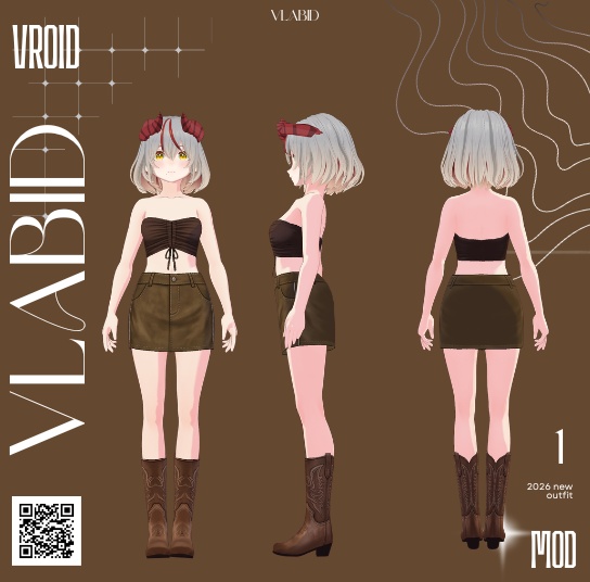 【VRoid正式版】Mocha Frontier Set|Daily Set VRoid Studio Outfit | Customitem| Edgy Outfit| Chic Set Outfit|Vtuber Outfit | Virtual Fashion| Virtual Youtuber| Monocrome Outfit