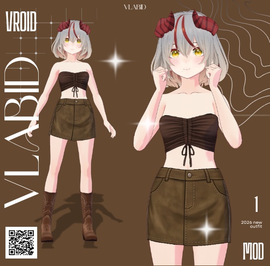 【VRoid正式版】Mocha Frontier Set|Daily Set VRoid Studio Outfit | Customitem| Edgy Outfit| Chic Set Outfit|Vtuber Outfit | Virtual Fashion| Virtual Youtuber| Monocrome Outfit