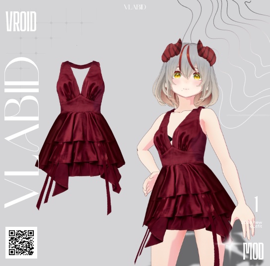 【VRoid正式版】Burgundy Satin Dress|Daily Set VRoid Studio Outfit | Customitem| Edgy Outfit| Chic Set Outfit|Vtuber Outfit | Virtual Fashion| Virtual Youtuber| Monocrome Outfit
