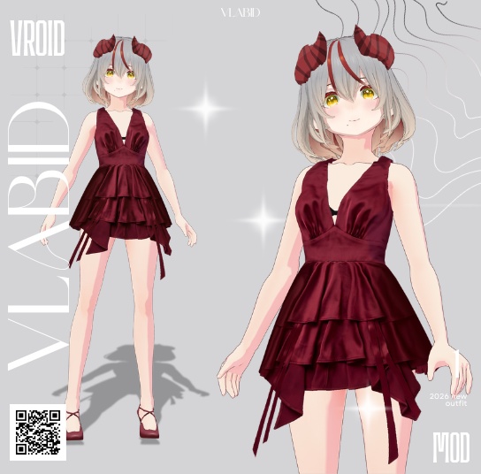 【VRoid正式版】Burgundy Satin Dress|Daily Set VRoid Studio Outfit | Customitem| Edgy Outfit| Chic Set Outfit|Vtuber Outfit | Virtual Fashion| Virtual Youtuber| Monocrome Outfit