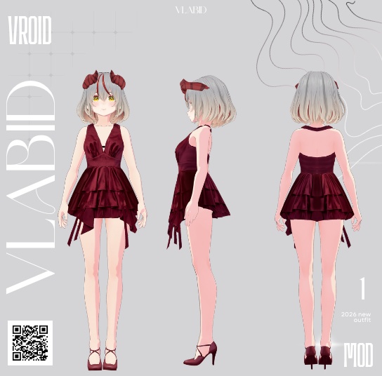 【VRoid正式版】Burgundy Satin Dress|Daily Set VRoid Studio Outfit | Customitem| Edgy Outfit| Chic Set Outfit|Vtuber Outfit | Virtual Fashion| Virtual Youtuber| Monocrome Outfit