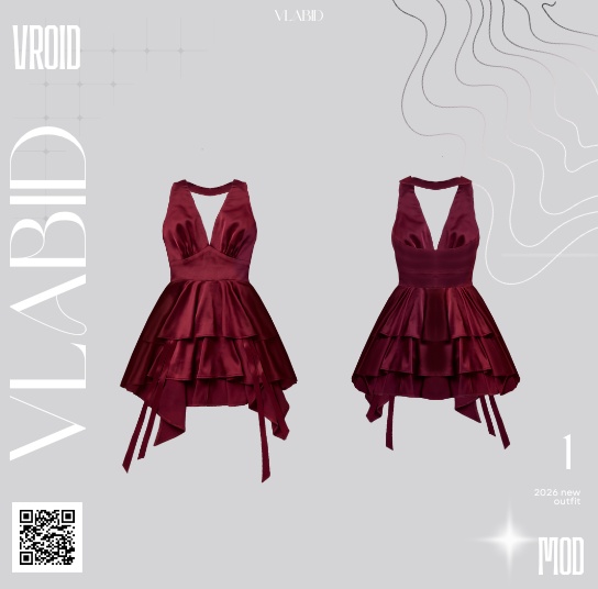 【VRoid正式版】Burgundy Satin Dress|Daily Set VRoid Studio Outfit | Customitem| Edgy Outfit| Chic Set Outfit|Vtuber Outfit | Virtual Fashion| Virtual Youtuber| Monocrome Outfit