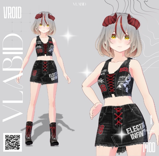 【VRoid正式版】Crimson Punk Set |Daily Set VRoid Studio Outfit | Customitem| Punk Outfit| Rebel Outfit| Edgy Outfit| Chic Set Outfit|Vtuber Outfit | Virtual Fashion| Monocrome Outfit