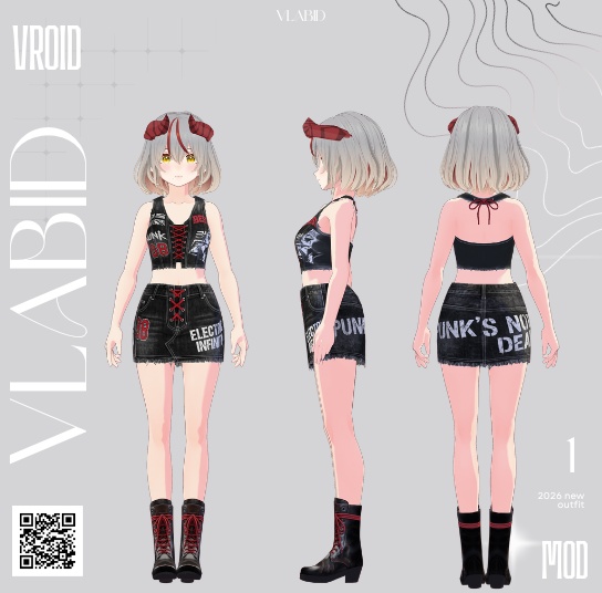【VRoid正式版】Crimson Punk Set |Daily Set VRoid Studio Outfit | Customitem| Punk Outfit| Rebel Outfit| Edgy Outfit| Chic Set Outfit|Vtuber Outfit | Virtual Fashion| Monocrome Outfit