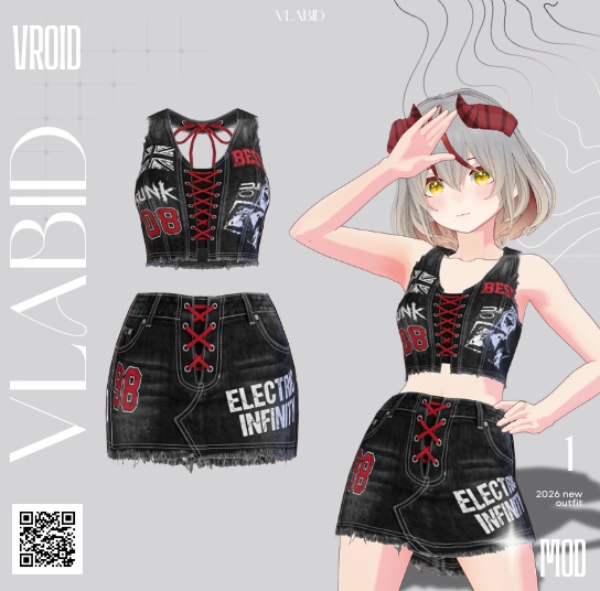 【VRoid正式版】Crimson Punk Set |Daily Set VRoid Studio Outfit | Customitem| Punk Outfit| Rebel Outfit| Edgy Outfit| Chic Set Outfit|Vtuber Outfit | Virtual Fashion| Monocrome Outfit
