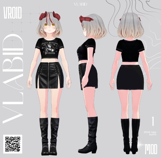 【VRoid正式版】Gothic Princess Set|Daily Set VRoid Studio Outfit | Customitem| Edgy Outfit| Chic Set Outfit|Vtuber Outfit | Virtual Fashion| Virtual Youtuber| Punk Outfit