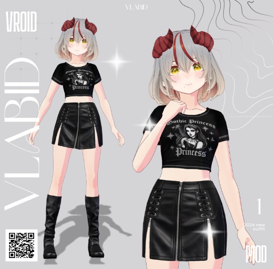 【VRoid正式版】Gothic Princess Set|Daily Set VRoid Studio Outfit | Customitem| Edgy Outfit| Chic Set Outfit|Vtuber Outfit | Virtual Fashion| Virtual Youtuber| Punk Outfit