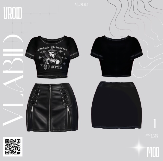 【VRoid正式版】Gothic Princess Set|Daily Set VRoid Studio Outfit | Customitem| Edgy Outfit| Chic Set Outfit|Vtuber Outfit | Virtual Fashion| Virtual Youtuber| Punk Outfit