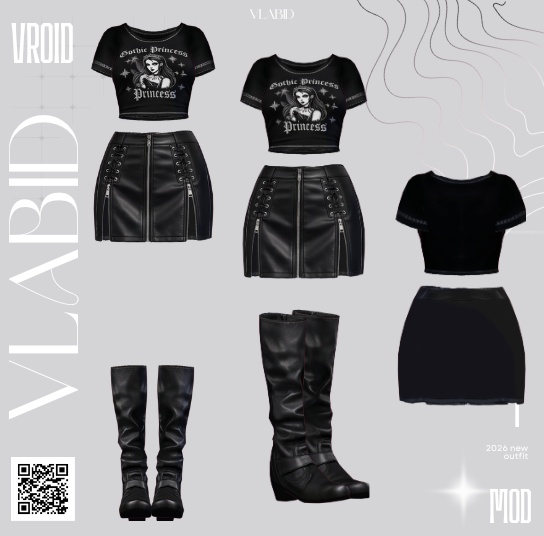 【VRoid正式版】Gothic Princess Set|Daily Set VRoid Studio Outfit | Customitem| Edgy Outfit| Chic Set Outfit|Vtuber Outfit | Virtual Fashion| Virtual Youtuber| Punk Outfit