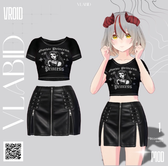 【VRoid正式版】Gothic Princess Set|Daily Set VRoid Studio Outfit | Customitem| Edgy Outfit| Chic Set Outfit|Vtuber Outfit | Virtual Fashion| Virtual Youtuber| Punk Outfit