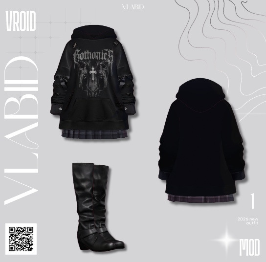 【VRoid正式版】Midnight Grunge Set|Gothic Set VRoid Studio Outfit | Customitem| Edgy Outfit| Chic Set Outfit|Vtuber Outfit | Virtual Fashion| Virtual Youtuber| Punk Outfit