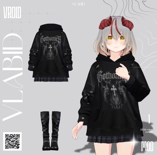 【VRoid正式版】Midnight Grunge Set|Gothic Set VRoid Studio Outfit | Customitem| Edgy Outfit| Chic Set Outfit|Vtuber Outfit | Virtual Fashion| Virtual Youtuber| Punk Outfit