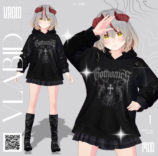 【VRoid正式版】Midnight Grunge Set|Gothic Set VRoid Studio Outfit | Customitem| Edgy Outfit| Chic Set Outfit|Vtuber Outfit | Virtual Fashion| Virtual Youtuber| Punk Outfit