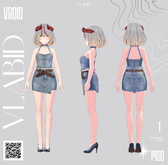 【VRoid正式版】Summer Denim Set|Denim Set VRoid Studio Outfit | Customitem| Daily Outfit| Chic Set Outfit|Vtuber Outfit | Virtual Fashion| Virtual Youtuber| Gothic Outfit