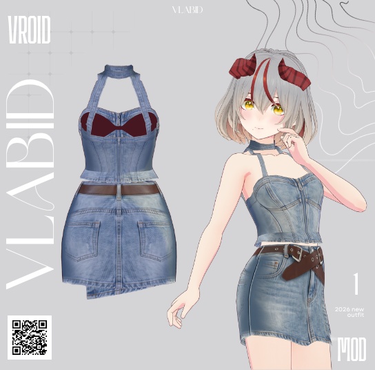 【VRoid正式版】Summer Denim Set|Denim Set VRoid Studio Outfit | Customitem| Daily Outfit| Chic Set Outfit|Vtuber Outfit | Virtual Fashion| Virtual Youtuber| Gothic Outfit