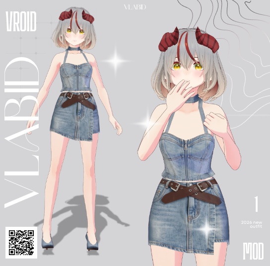 【VRoid正式版】Summer Denim Set|Denim Set VRoid Studio Outfit | Customitem| Daily Outfit| Chic Set Outfit|Vtuber Outfit | Virtual Fashion| Virtual Youtuber| Gothic Outfit