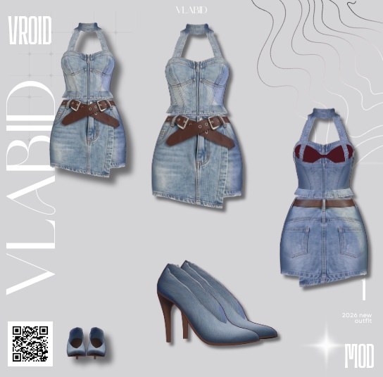 【VRoid正式版】Summer Denim Set|Denim Set VRoid Studio Outfit | Customitem| Daily Outfit| Chic Set Outfit|Vtuber Outfit | Virtual Fashion| Virtual Youtuber| Gothic Outfit