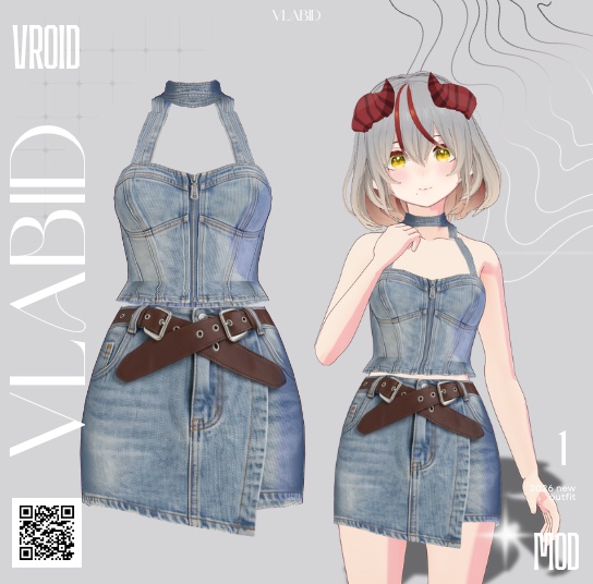 【VRoid正式版】Summer Denim Set|Denim Set VRoid Studio Outfit | Customitem| Daily Outfit| Chic Set Outfit|Vtuber Outfit | Virtual Fashion| Virtual Youtuber| Gothic Outfit