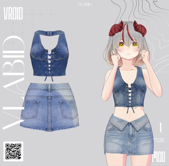 【VRoid正式版】Denim Darling Set |Denim Set VRoid Studio Outfit | Customitem| Daily Outfit| Chic Set Outfit|Vtuber Outfit | Virtual Fashion| Virtual Youtuber| Gothic Outfit