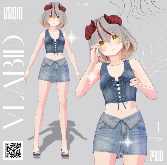 【VRoid正式版】Denim Darling Set |Denim Set VRoid Studio Outfit | Customitem| Daily Outfit| Chic Set Outfit|Vtuber Outfit | Virtual Fashion| Virtual Youtuber| Gothic Outfit