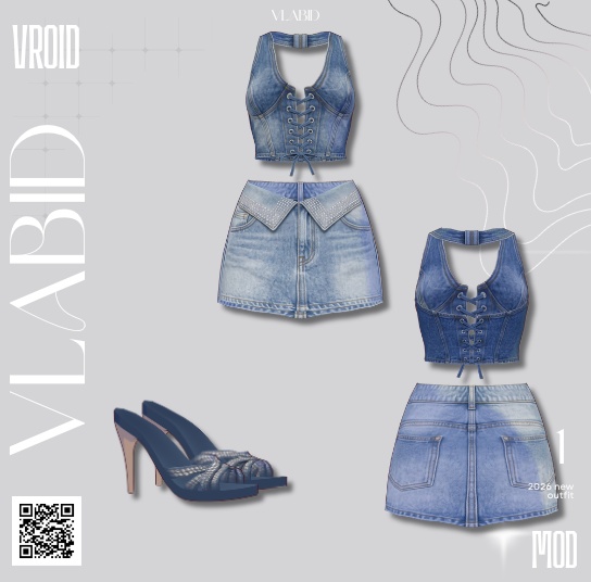 【VRoid正式版】Denim Darling Set |Denim Set VRoid Studio Outfit | Customitem| Daily Outfit| Chic Set Outfit|Vtuber Outfit | Virtual Fashion| Virtual Youtuber| Gothic Outfit