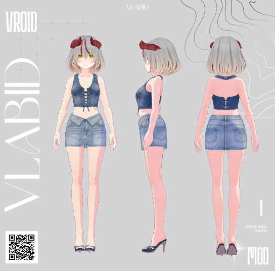 【VRoid正式版】Denim Darling Set |Denim Set VRoid Studio Outfit | Customitem| Daily Outfit| Chic Set Outfit|Vtuber Outfit | Virtual Fashion| Virtual Youtuber| Gothic Outfit