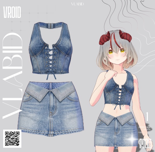 【VRoid正式版】Denim Darling Set |Denim Set VRoid Studio Outfit | Customitem| Daily Outfit| Chic Set Outfit|Vtuber Outfit | Virtual Fashion| Virtual Youtuber| Gothic Outfit