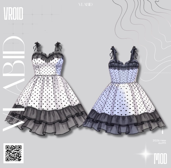 【VRoid正式版】Polka Charm Set【Customitem Outfit】 【Polka Dress】