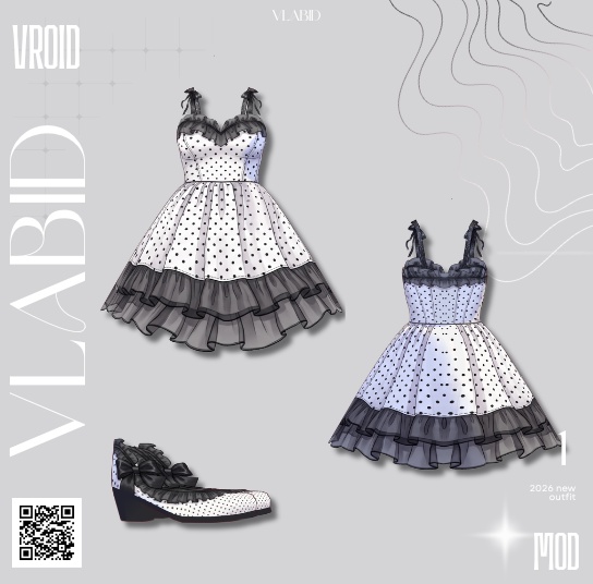 【VRoid正式版】Polka Charm Set【Customitem Outfit】 【Polka Dress】